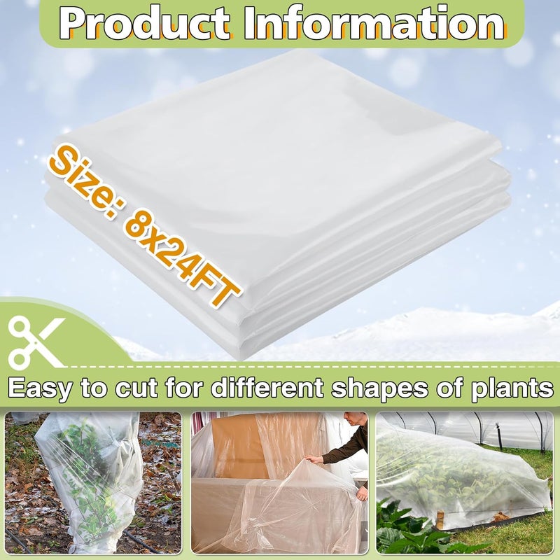Alphatool Greenhouse Cover Plastic Sheeting - 8 x 24 ft Plant Covers Freeze Protection, Frost Cloths for Outdoor Plants, Clear Floating Row Cover for Outdoors Garden Plants Vegetables Crops - Image 4